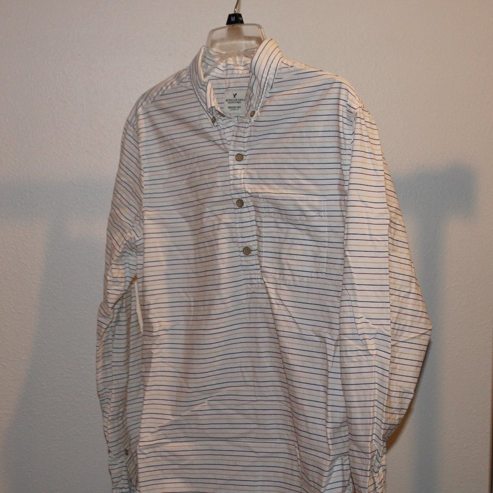 White Stripped Quarter Button-Up Dress Shirt